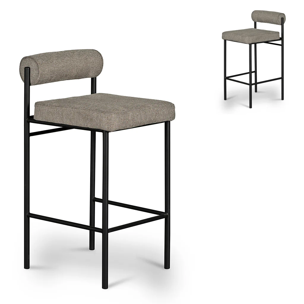 Set of 2 - Shaffer 65cm Fabric Bar Stool - Spec Smoke Grey