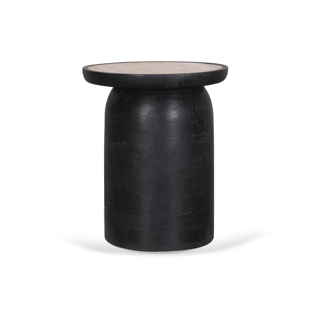 Urbina 40cm Travertine Top Side Table - Black - Image 4