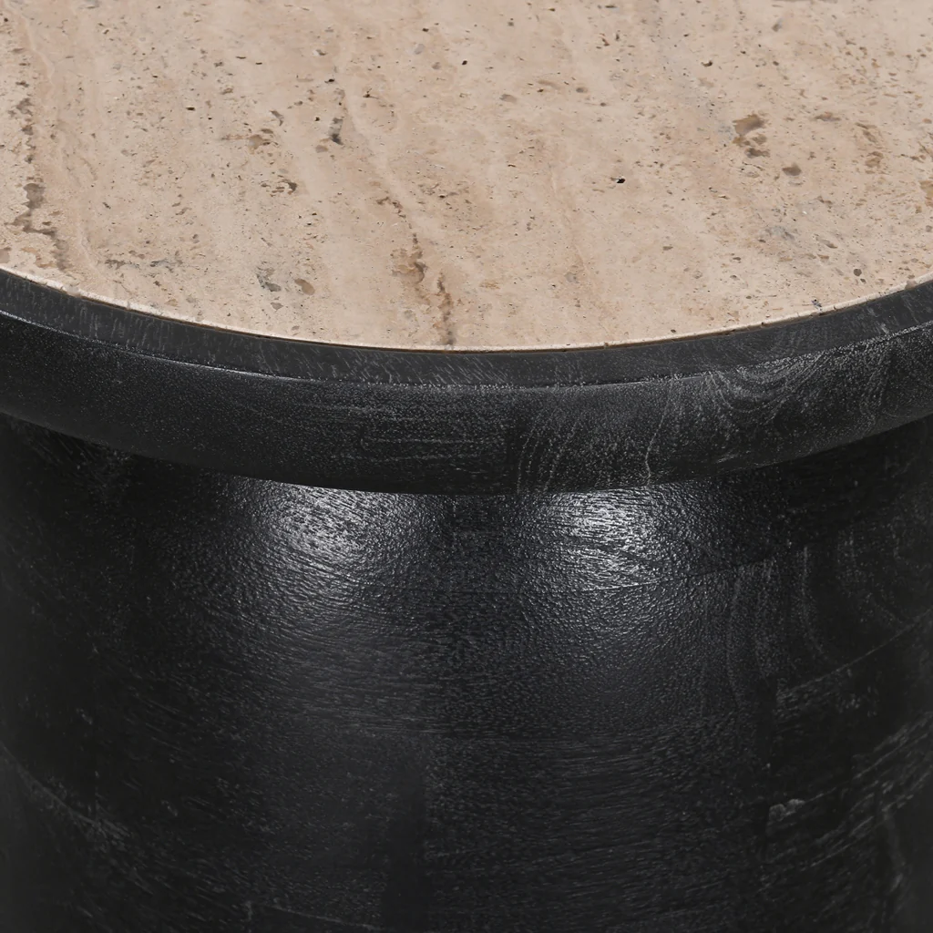 Urbina 40cm Travertine Top Side Table - Black - Image 6