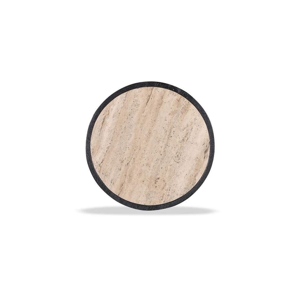 Urbina 40cm Travertine Top Side Table - Black - Image 8