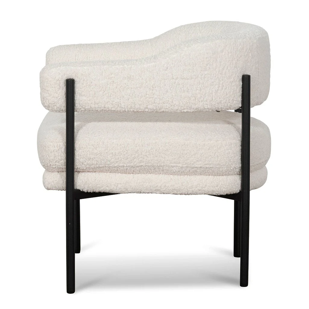 Walton Ivory White Sherpa Armchair - Black Legs - Image 3