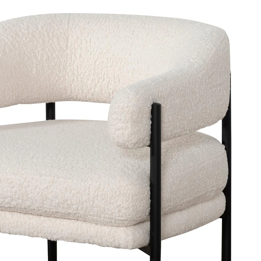 Walton Ivory White Sherpa Armchair - Black Legs - Image 7