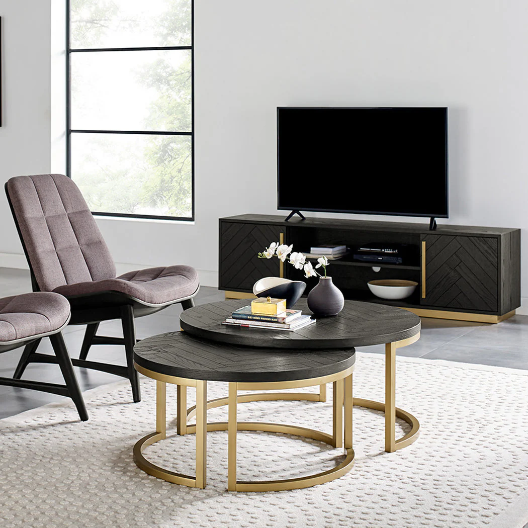 Wilma 1.8m Wooden TV Entertainment Unit - Peppercorn and Brass - Image 3