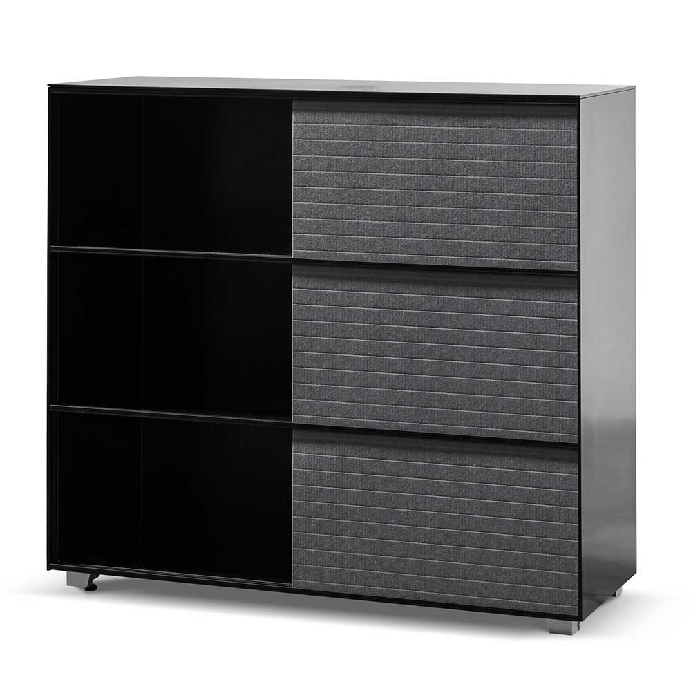 Winford Inter-layered Black Storage Cabinet - Grey Doors